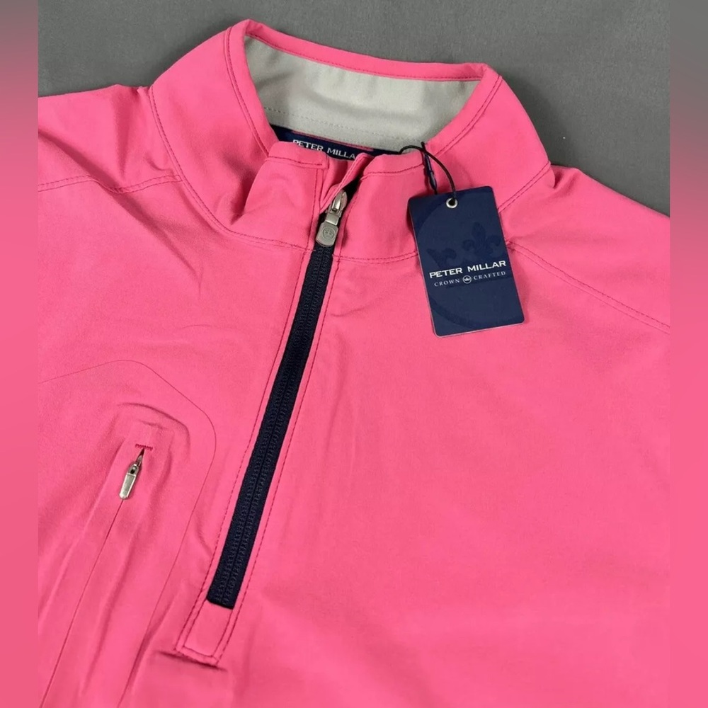 Peter Millar Golf Vest Crown Crafted 1/4 Zip XL Begonia Pink Polyester Spandex - Picture 2 of 7